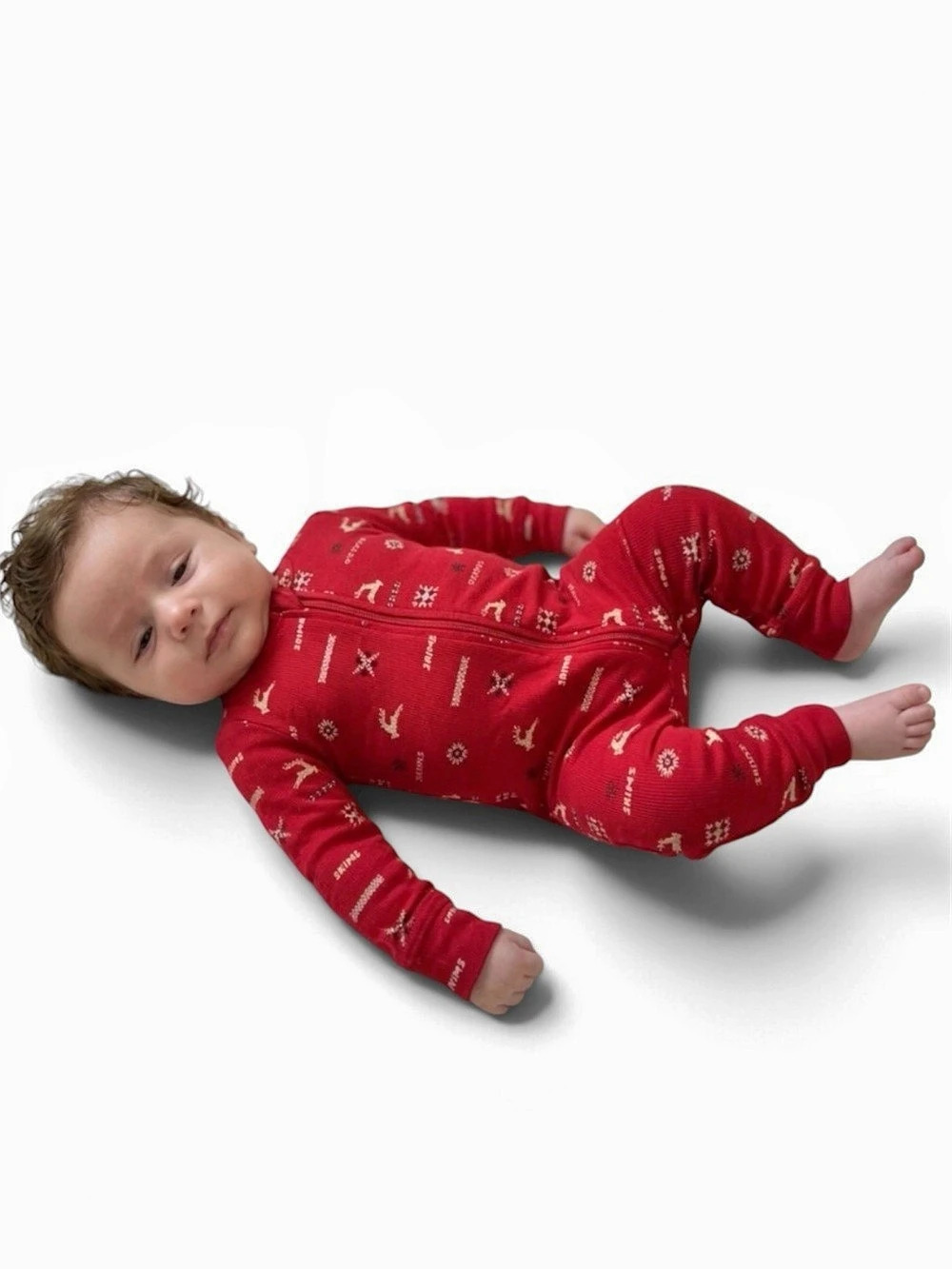 NWT SKIMS Baby Onesie Cranberry Vintage Deer Print Double Zipper 3M